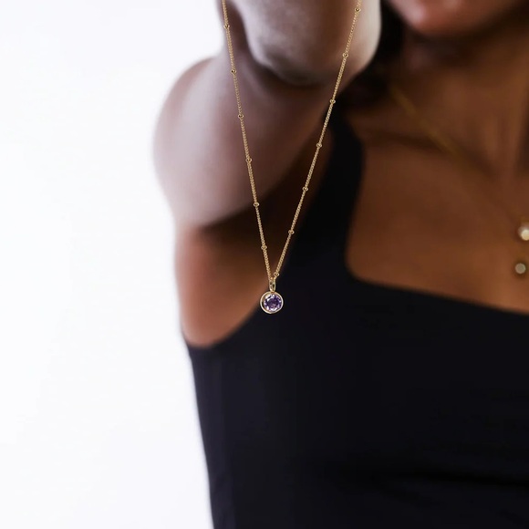 Gold Necklace with Pink Gemstone Pendant, October birthstone - Picture 8 of 8